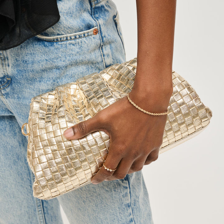 Tate Woven Frame Clutch Gold