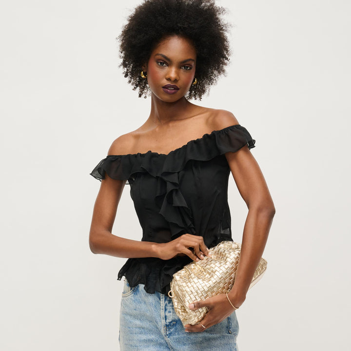 Tate Woven Frame Clutch Gold