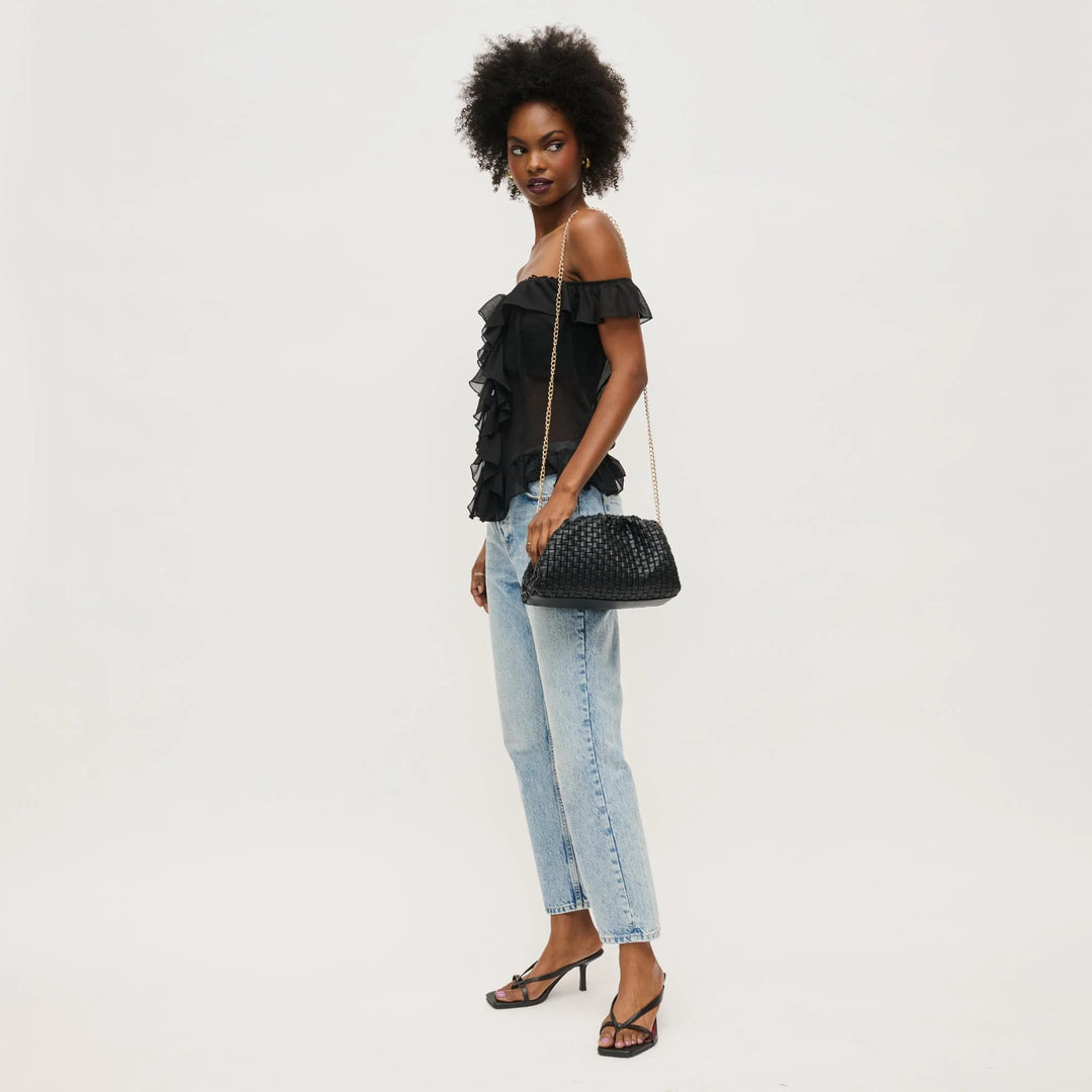 Tate Woven Frame Clutch Black