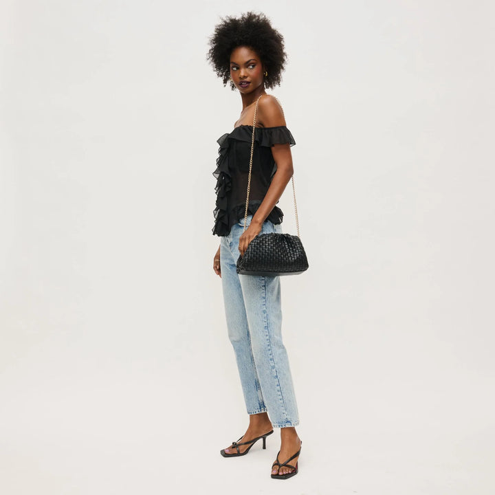 Tate Woven Frame Clutch Black