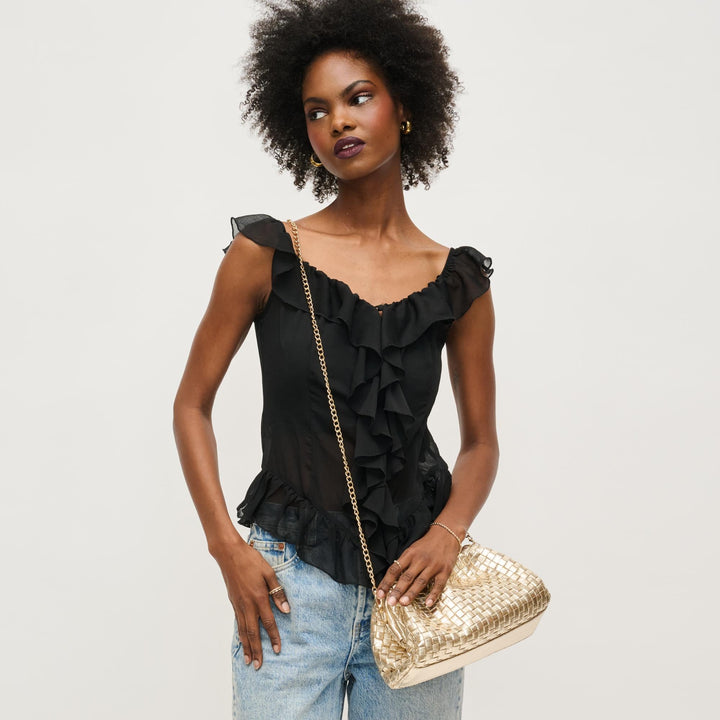 Tate Woven Frame Clutch Gold