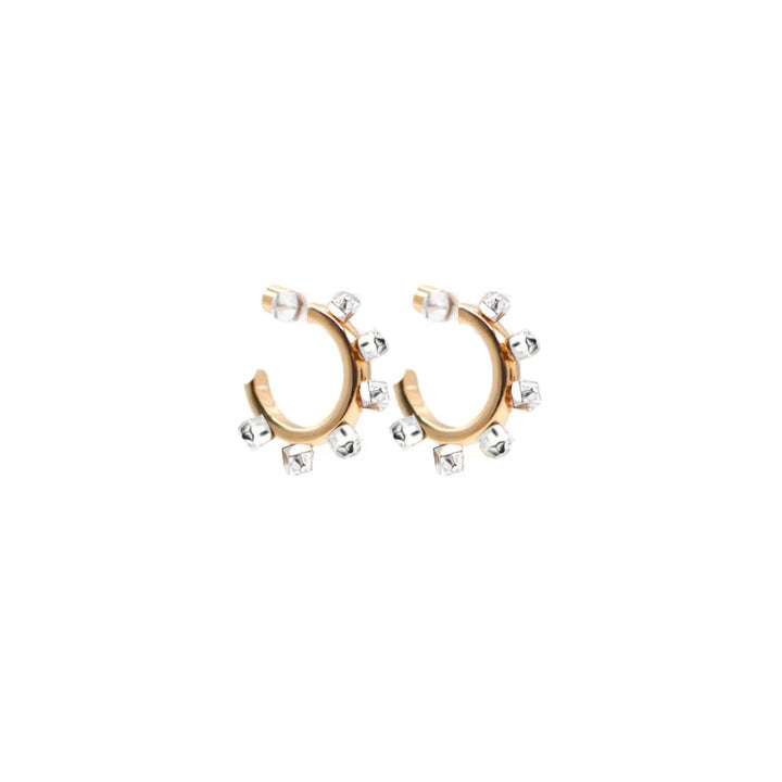 Mixed Metal Huggie Gold W/ Silver Stones