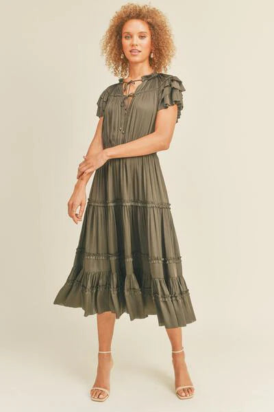 Kianna Ruffle Dress Olive