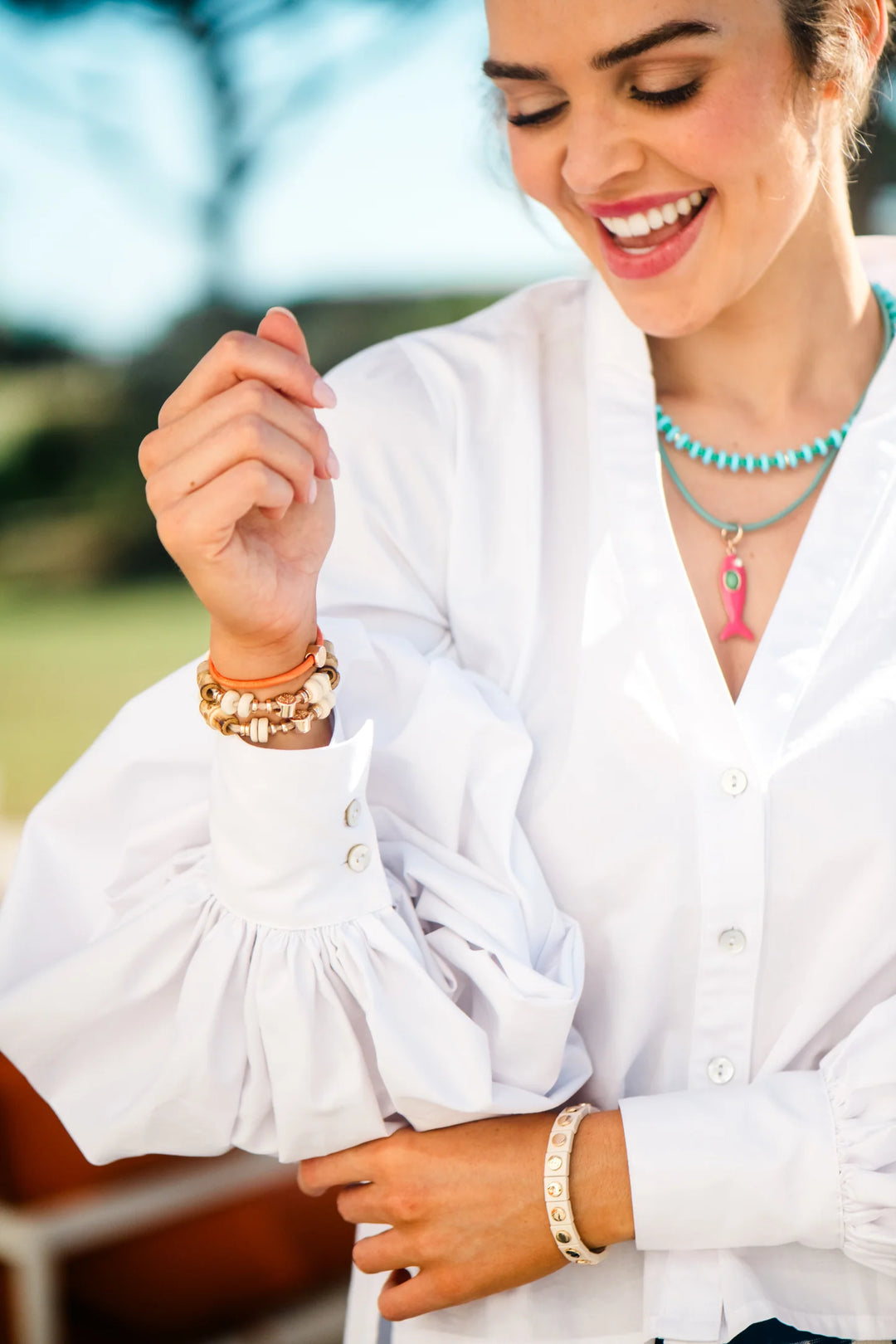 Leather Fish Necklace Turquoise / Pink