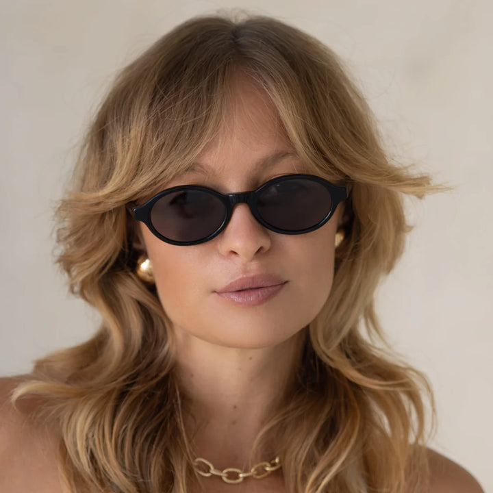 Zoe Acetate Round Womens Sunglasses Black