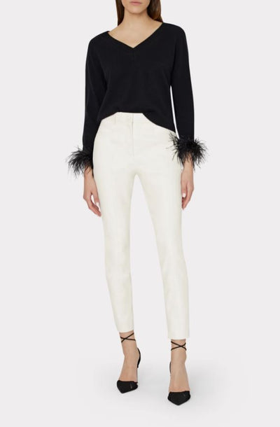 Feather Cuff V-Neck Sweater