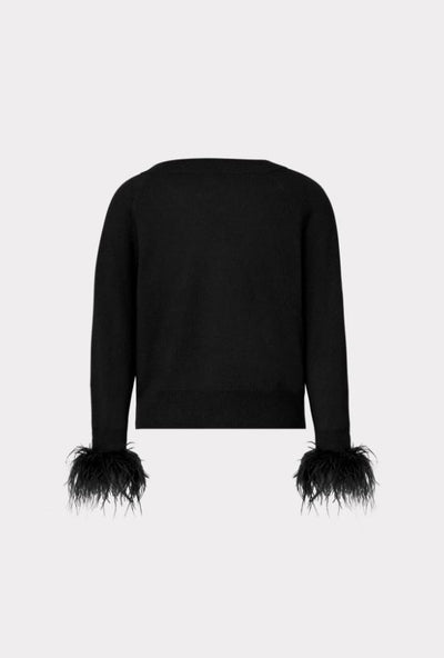 Feather Cuff V-Neck Sweater