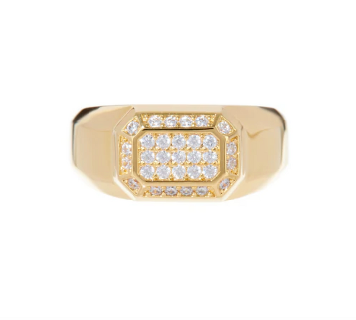 Faceted Diamond Signet Ring Gold