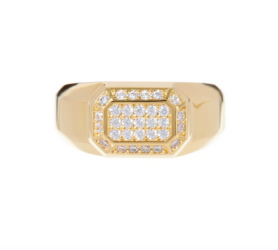 Faceted Diamond Signet Ring Gold