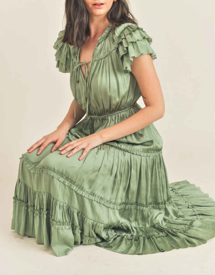 Kianna Ruffle Dress Sage